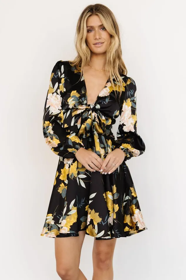 Women Woodbury Satin Mini Dress Black Floral Baltic Born Short Dresses Women Woodbury Satin Mini Dress Black Floral Baltic Born Short Dresses
