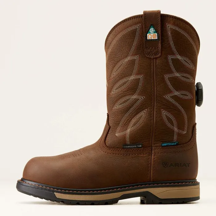 Women Work Boots and Shoes Ariat Riveter PullOn BOA CSA Waterproof Composite Toe Work Boot Dark Brown