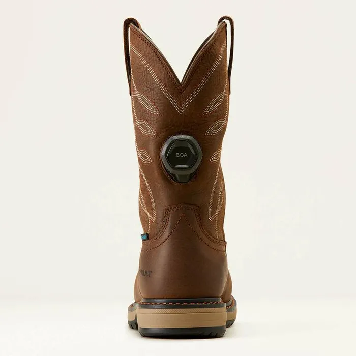 Women Work Boots and Shoes Ariat Riveter PullOn BOA CSA Waterproof Composite Toe Work Boot Dark Brown