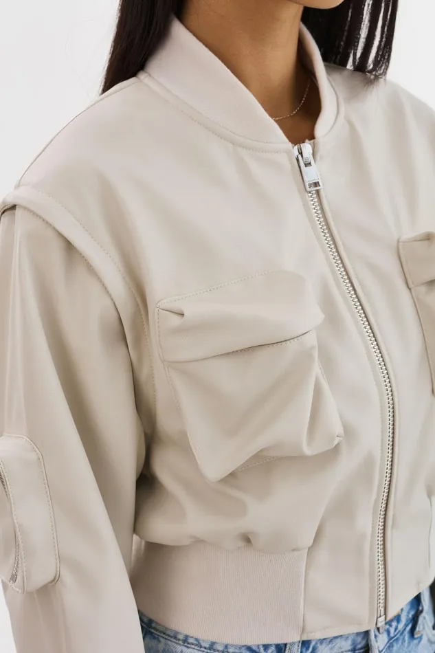 Women XAIA Faux Leather Convertible Bomber Jacket Bone LAMARQUE Leather Jackets