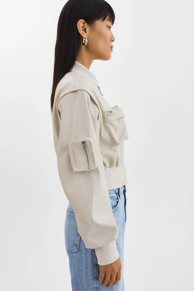 Women XAIA Faux Leather Convertible Bomber Jacket Bone LAMARQUE Leather Jackets
