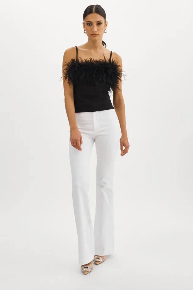 Women YARINA Feather Trimmed Top Black LAMARQUE Tops Women YARINA Feather Trimmed Top Black LAMARQUE Tops