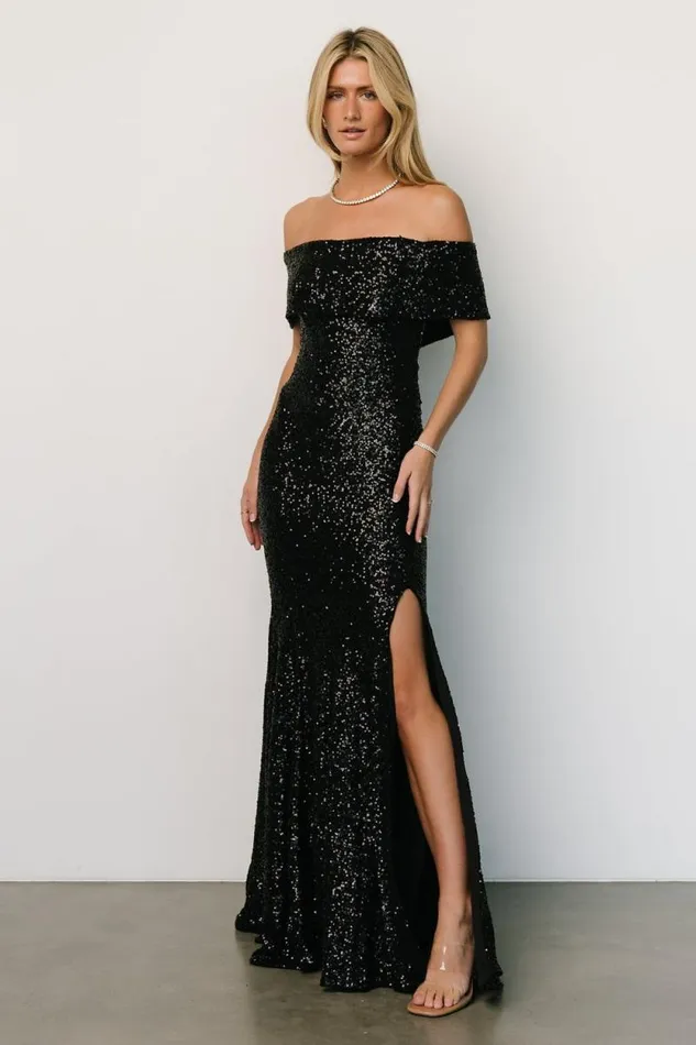Women Yvonne Off Shoulder Sequin Gown Black Baltic Born Maxi Dresses Women Yvonne Off Shoulder Sequin Gown Black Baltic Born Maxi Dresses