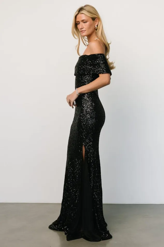 Women Yvonne Off Shoulder Sequin Gown Black Baltic Born Maxi Dresses Women Yvonne Off Shoulder Sequin Gown Black Baltic Born Maxi Dresses