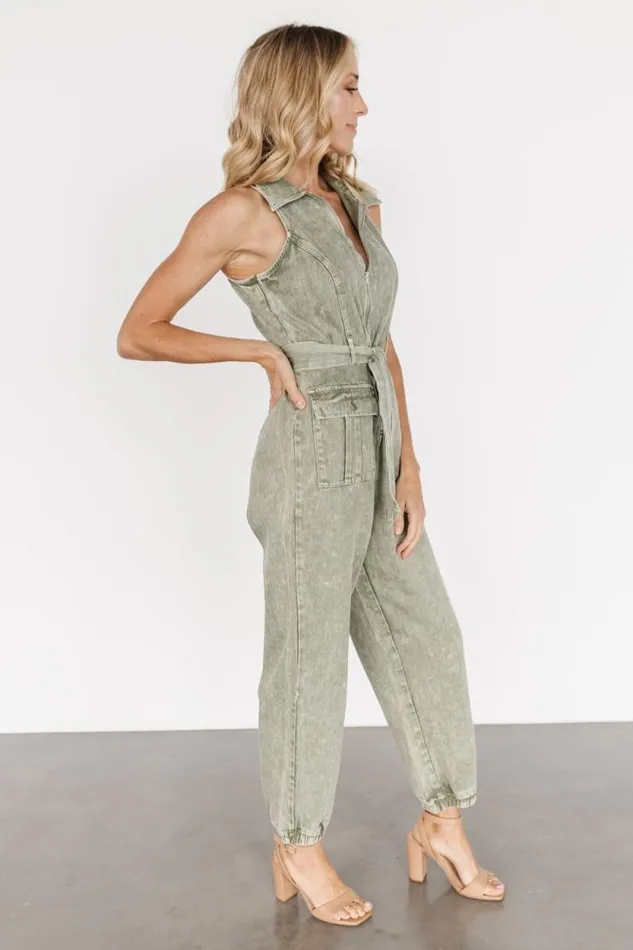 Women Zahara Sleeveless Jumpsuit Washed Olive Baltic Born Jumpsuits and Rompers