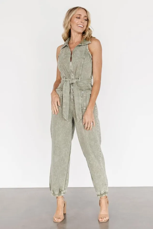 Women Zahara Sleeveless Jumpsuit Washed Olive Baltic Born Jumpsuits and Rompers