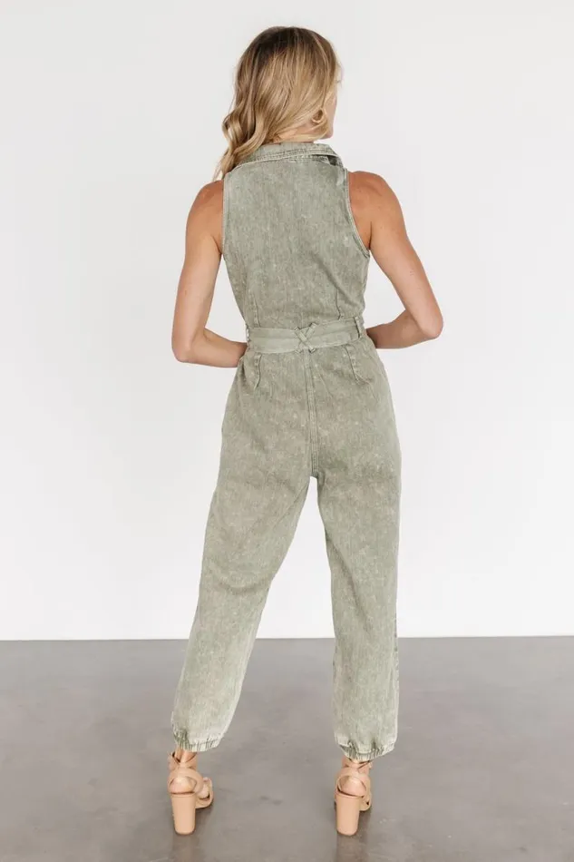 Women Zahara Sleeveless Jumpsuit Washed Olive Baltic Born Jumpsuits and Rompers