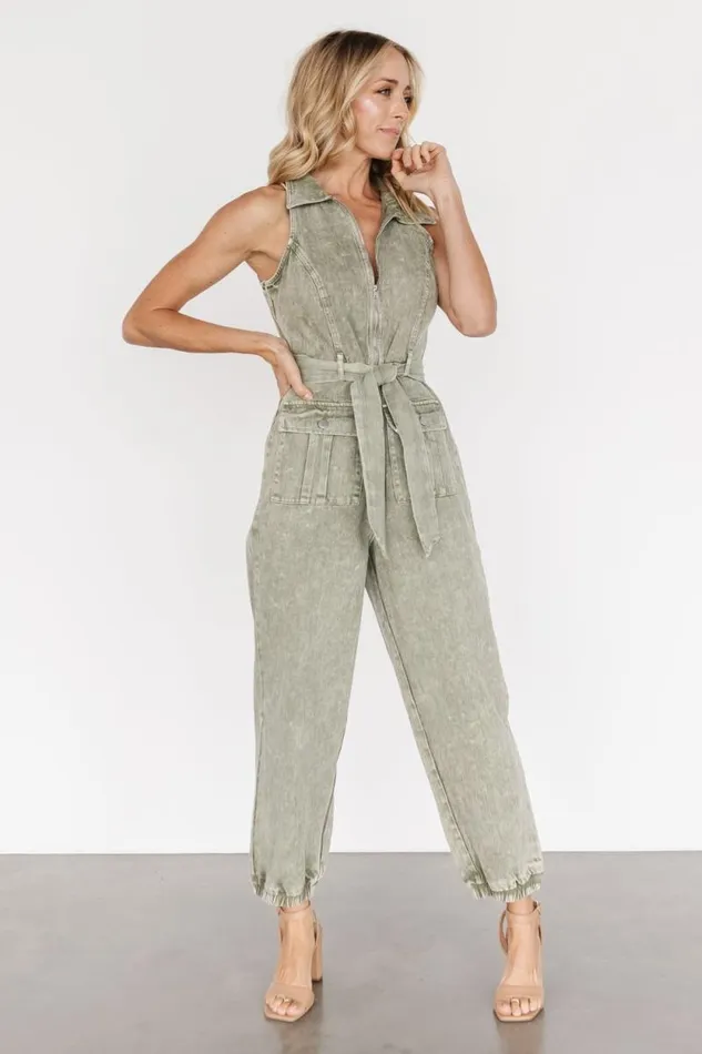 Women Zahara Sleeveless Jumpsuit Washed Olive Baltic Born Jumpsuits and Rompers