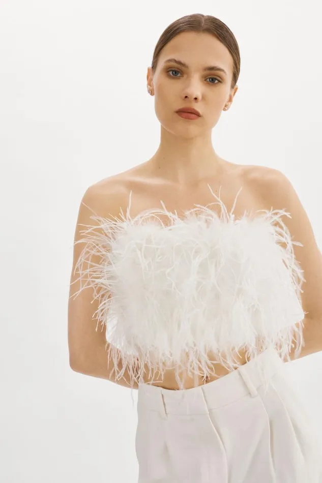 Women ZAINA Feather Bustier White LAMARQUE Tops