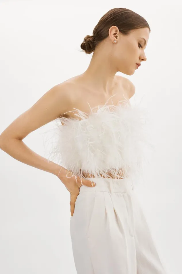 Women ZAINA Feather Bustier White LAMARQUE Tops