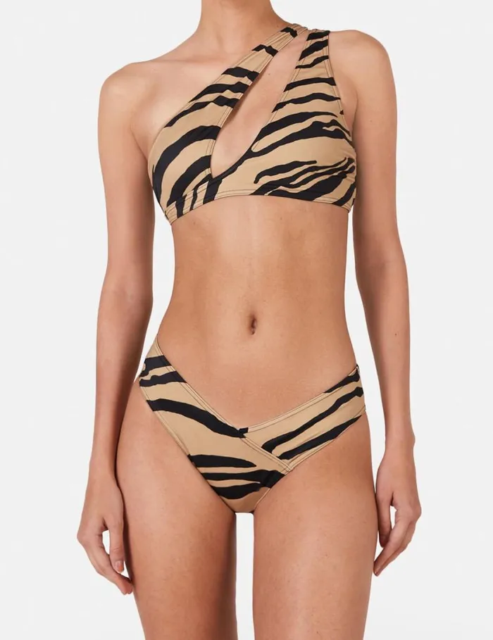 Women Zebra Print CutOut Bikini Top Camelblack Stella McCartney Swimwear Women Zebra Print CutOut Bikini Top Camelblack Stella McCartney Swimwear