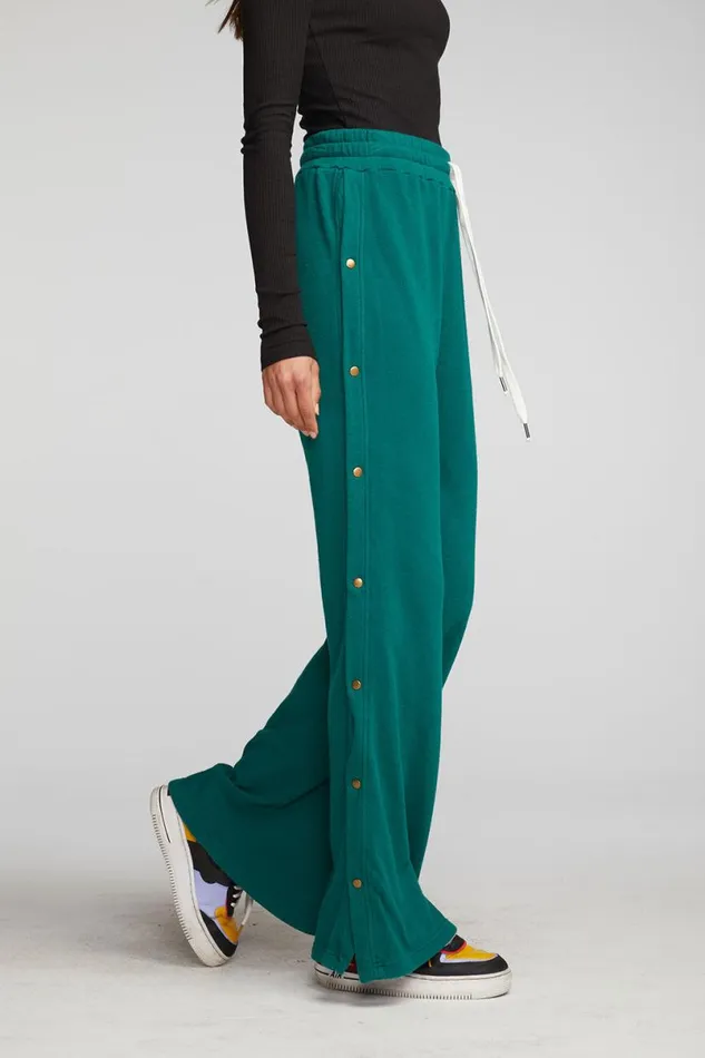 Womens Bottoms Chaser Brand Cotton Fleece Wide Leg Joggers With Button Sideseam
