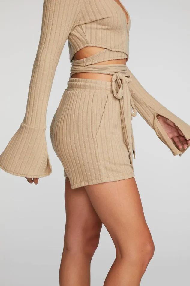 Womens Bottoms Chaser Brand Poor Boy Rib Shorts With Shoestring Tie
