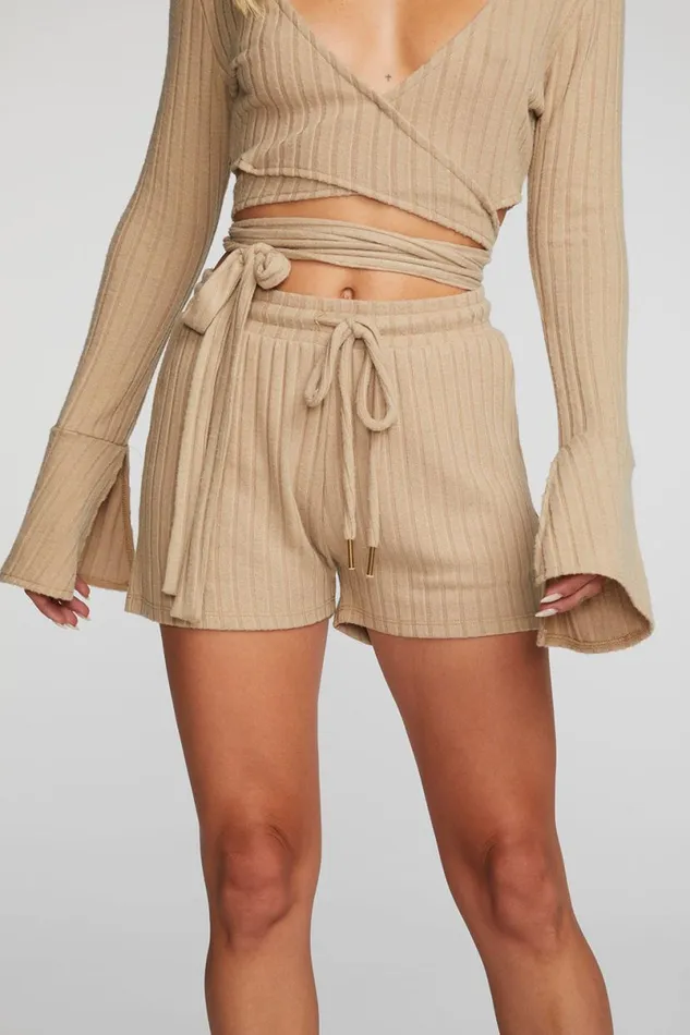 Womens Bottoms Chaser Brand Poor Boy Rib Shorts With Shoestring Tie
