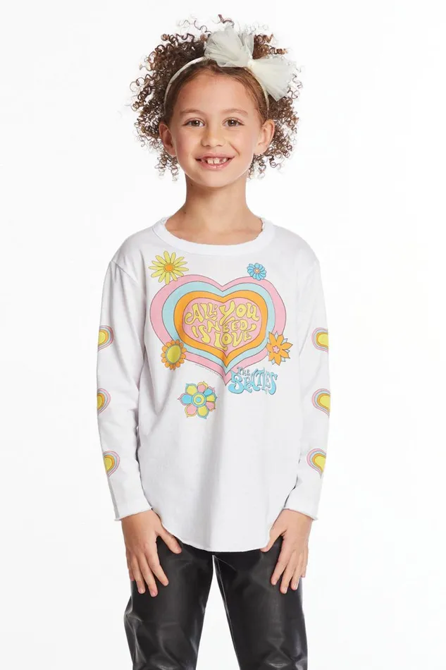 WomensKids Music Chaser Brand The Beatles All You Need Is Love Girls Long Sleeve Tee