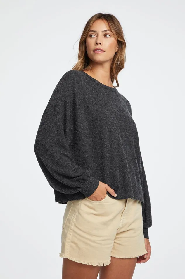 Womens Loungewear Chaser Brand Lesh Long Sleeve Tee 8211 Black Onyx