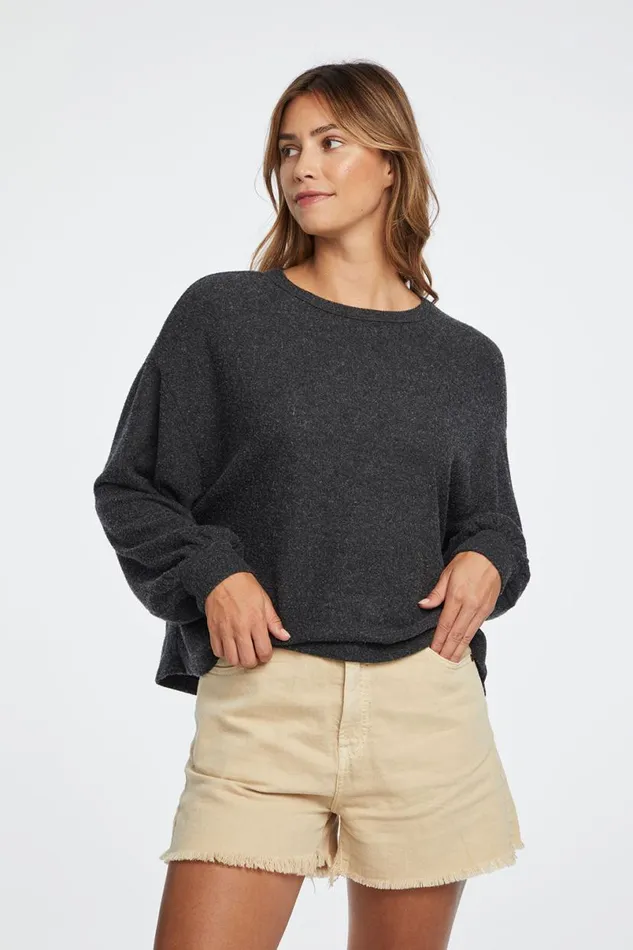 Womens Loungewear Chaser Brand Lesh Long Sleeve Tee 8211 Black Onyx