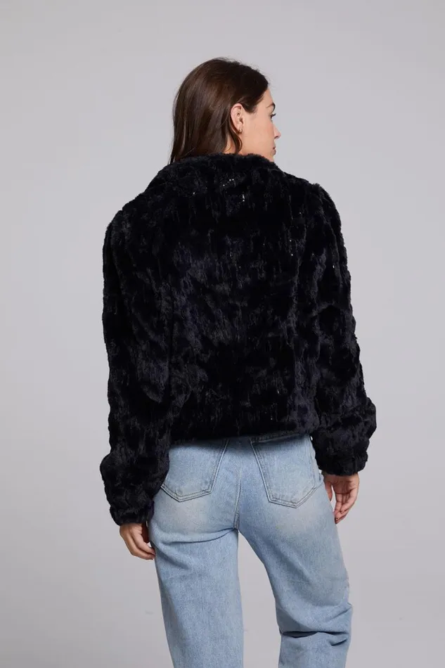 Womens Outerwear Chaser Brand Sequin Faux Fur Puff Sleeve Jacket