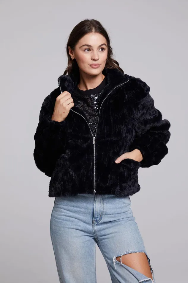 Womens Outerwear Chaser Brand Sequin Faux Fur Puff Sleeve Jacket