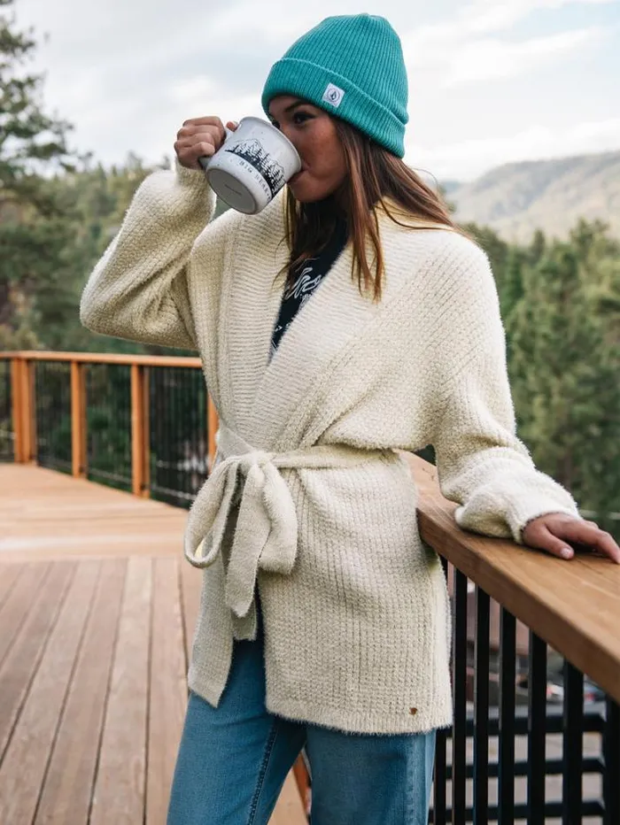 Womens Sweaters and Cardigans Volcom Lived In Lounge Cozy Wrap Cardigan 8211 Cream