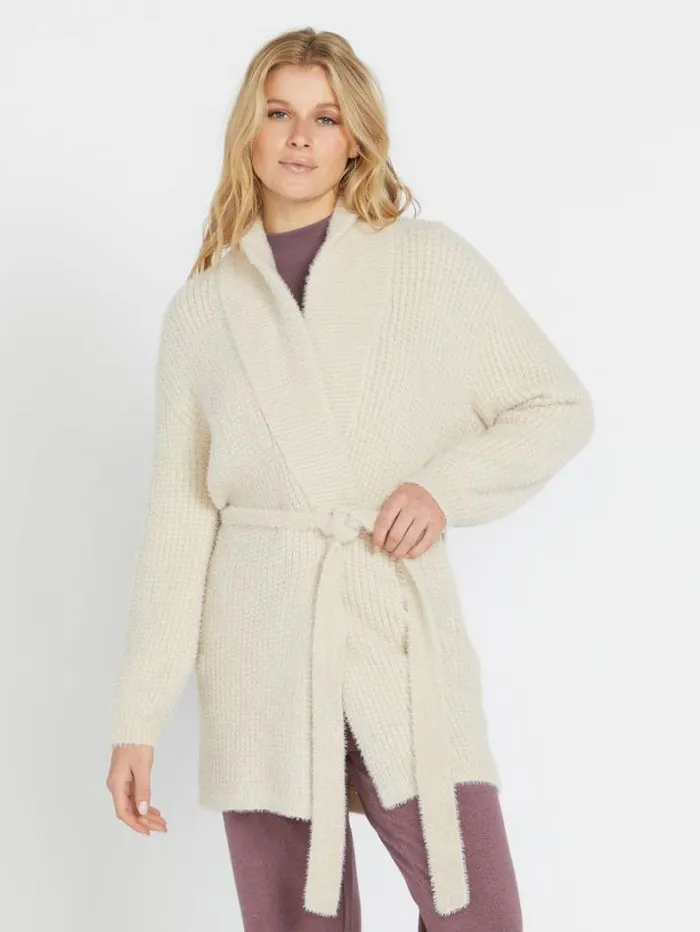 Womens Sweaters and Cardigans Volcom Lived In Lounge Cozy Wrap Cardigan 8211 Cream