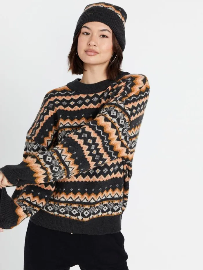 Womens Sweaters and Cardigans Volcom Not Fairisle Sweater 8211 Vintage Black
