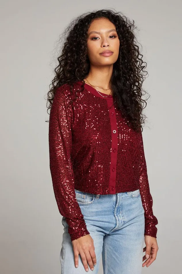 Womens Tops Chaser Brand Adam Blood Red Cardigan