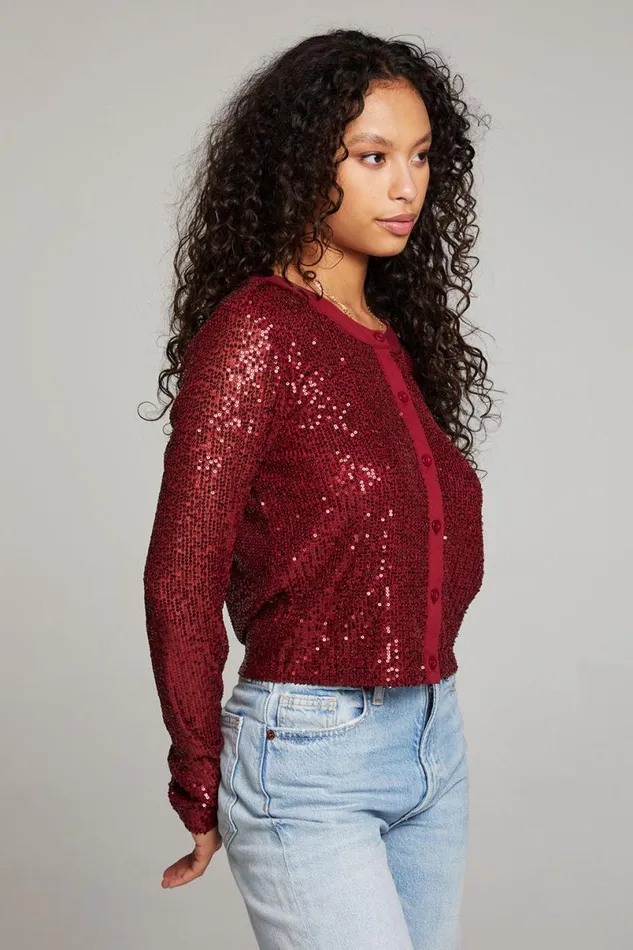Womens Tops Chaser Brand Adam Blood Red Cardigan