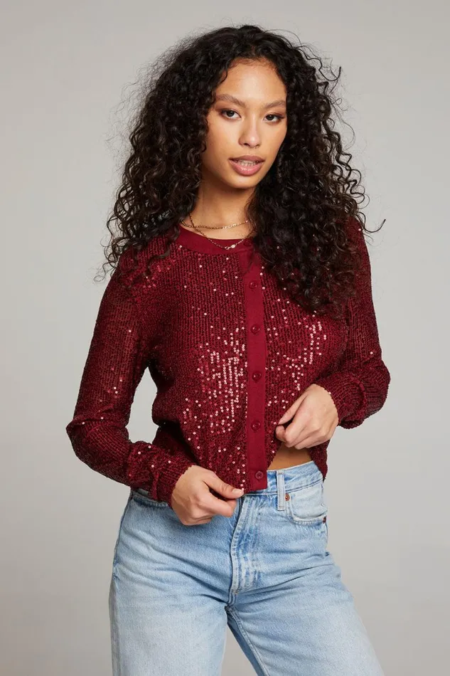 Womens Tops Chaser Brand Adam Blood Red Cardigan
