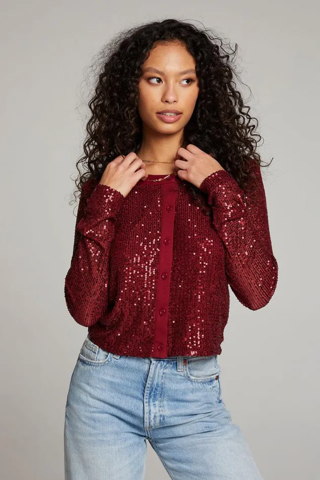 Womens Tops Chaser Brand Adam Blood Red Cardigan