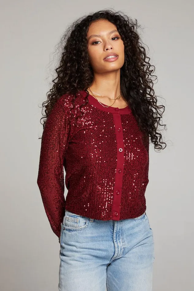 Womens Tops Chaser Brand Adam Blood Red Cardigan