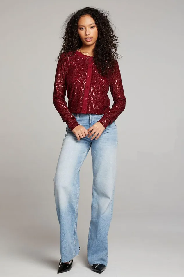 Womens Tops Chaser Brand Adam Blood Red Cardigan