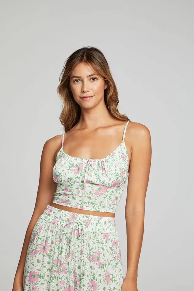 Womens Tops Chaser Brand Alana Tank Top 8211 Grass Daisy Floral