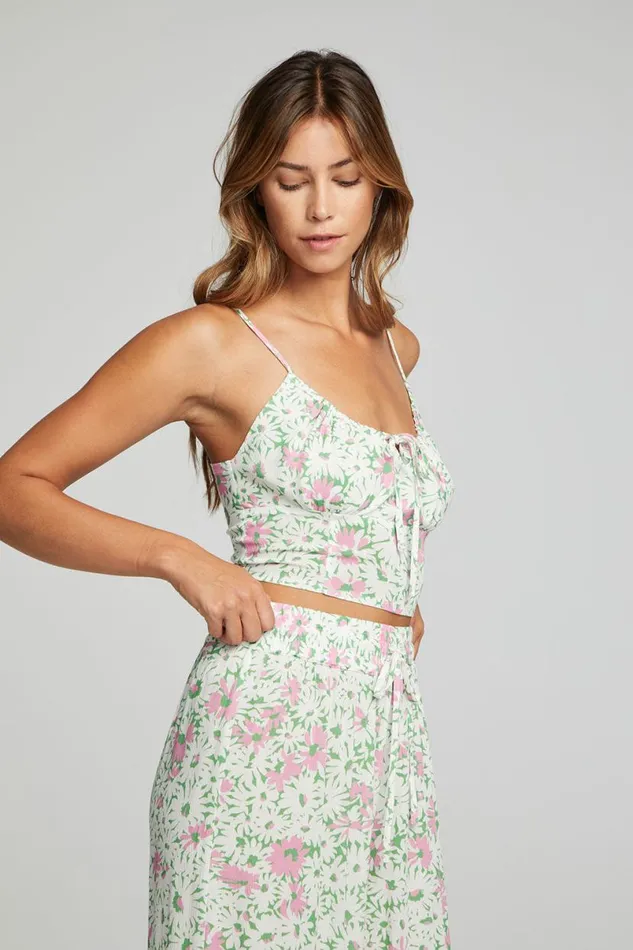 Womens Tops Chaser Brand Alana Tank Top 8211 Grass Daisy Floral