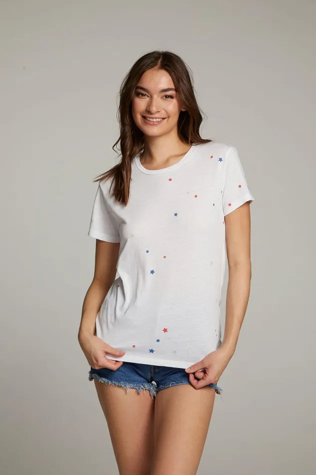 Womens Tops Chaser Brand Americana Stars Crew Neck Tee