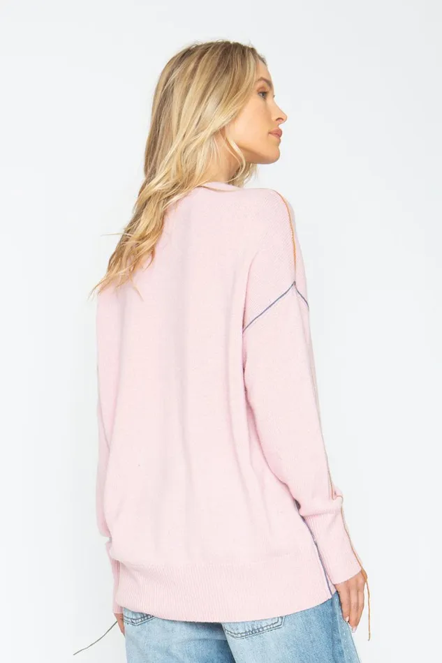 Womens Tops Chaser Brand Bubble Sweater 8211 Powder Pink