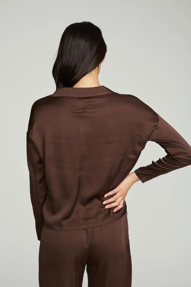 Womens Tops Chaser Brand Collared Half Placket Dolman