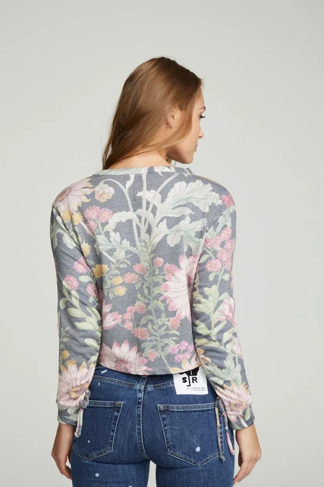Womens Tops Chaser Brand Drawstring Shirred Long Sleeve Cropped Pullover