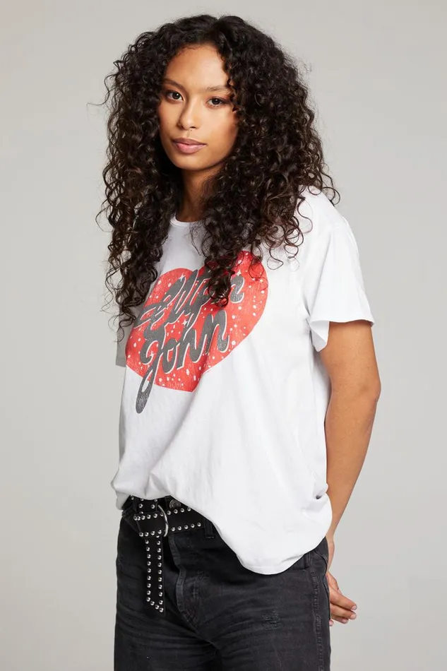 Womens Tops Chaser Brand Elton John Script Logo Heart