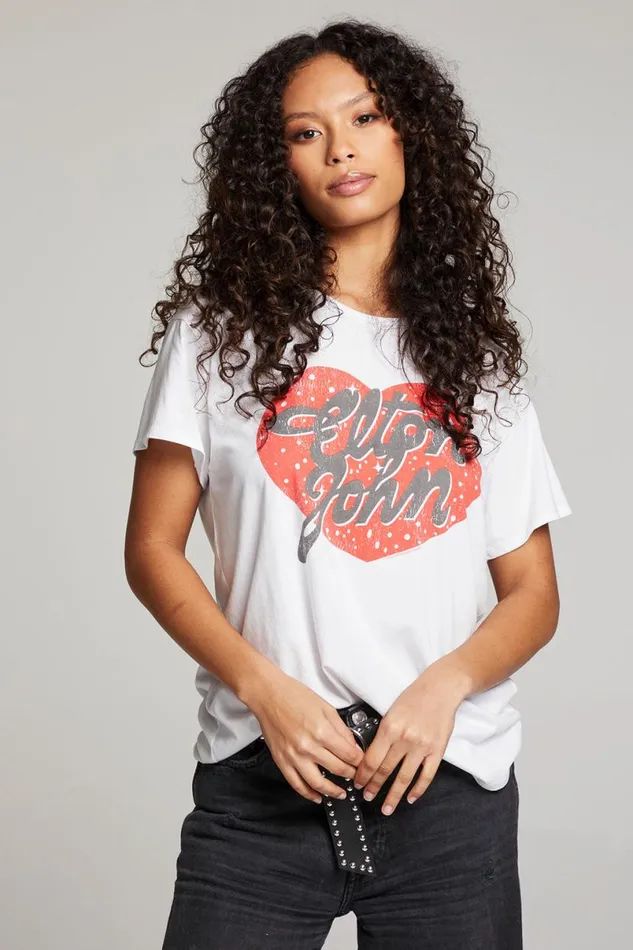 Womens Tops Chaser Brand Elton John Script Logo Heart