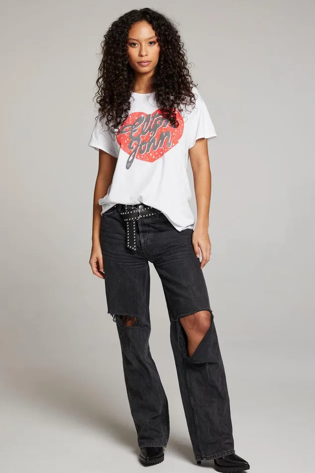 Womens Tops Chaser Brand Elton John Script Logo Heart