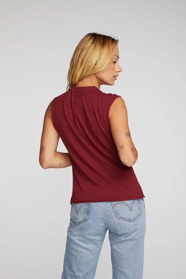 Womens Tops Chaser Brand Gauze Jersey Snap Down Tank With Shirring