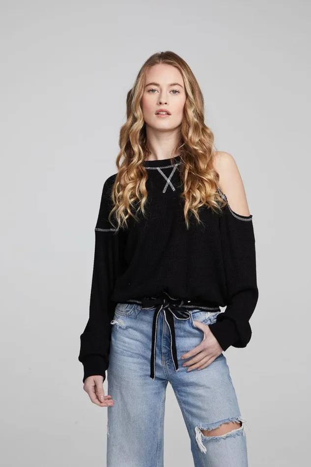 Womens Tops Chaser Brand Hendrix Shadow Black Pullover