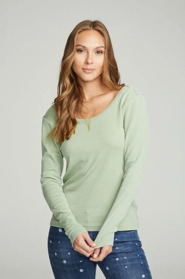Womens Tops Chaser Brand Long Sleeve Shirred Vback Tee