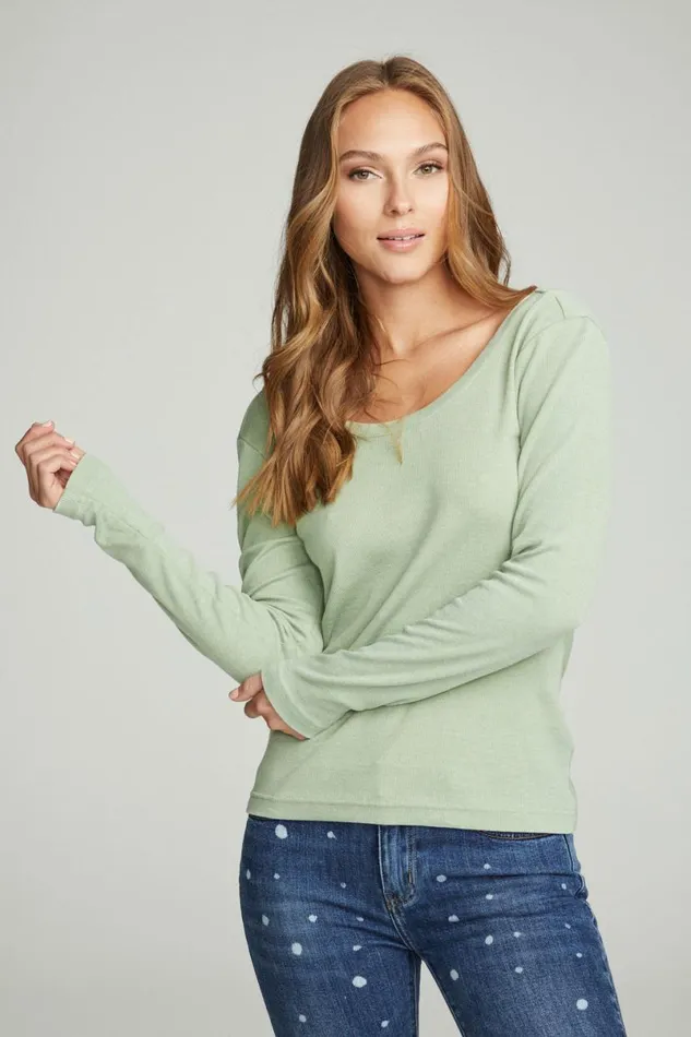 Womens Tops Chaser Brand Long Sleeve Shirred Vback Tee