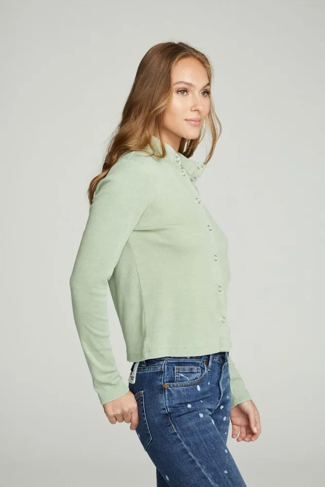Womens Tops Chaser Brand Long Sleeve Snap Front Mock Neck Tee