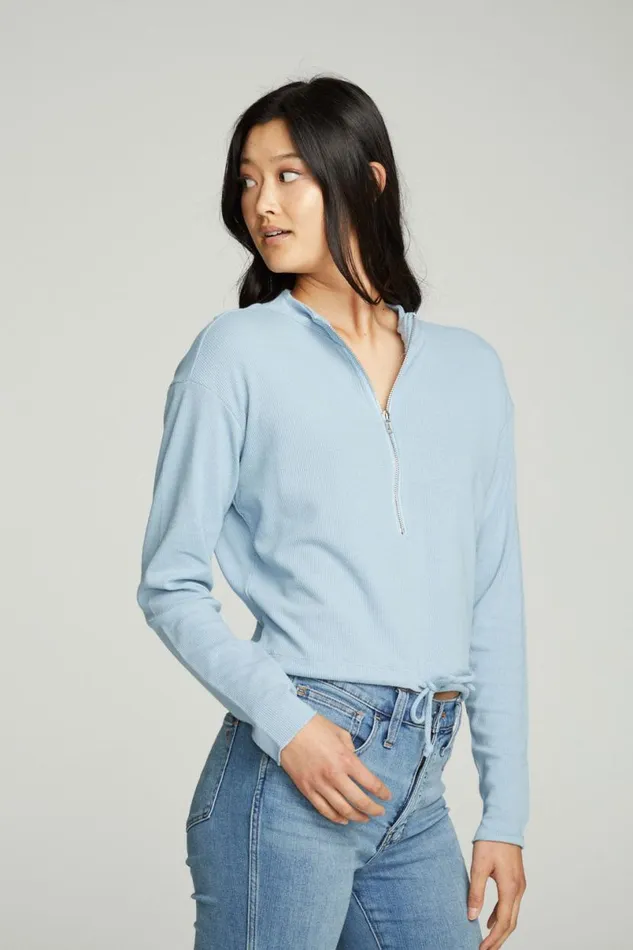 Womens Tops Chaser Brand Long Sleeve Zipper Mock Neck Semi Cropped Tee