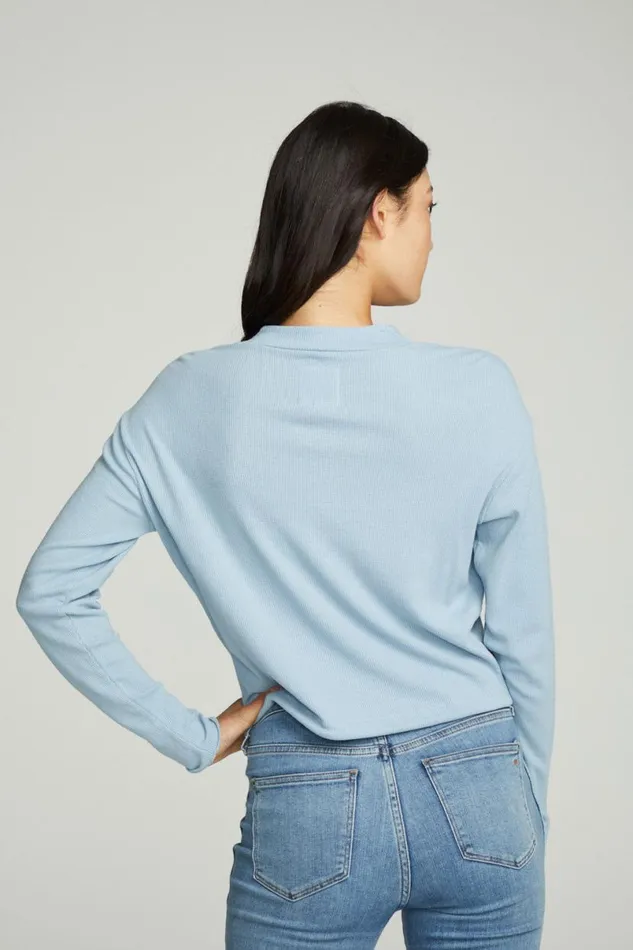 Womens Tops Chaser Brand Long Sleeve Zipper Mock Neck Semi Cropped Tee