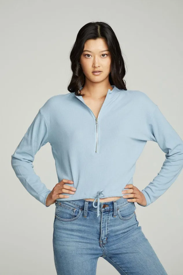Womens Tops Chaser Brand Long Sleeve Zipper Mock Neck Semi Cropped Tee