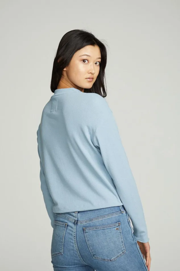 Womens Tops Chaser Brand Long Sleeve Zipper Mock Neck Semi Cropped Tee